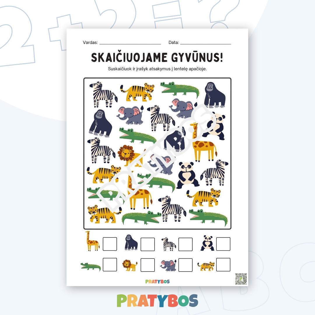 Pratybos – Gyvūnų skaičiavimas: dėmesys ir skaičiai
