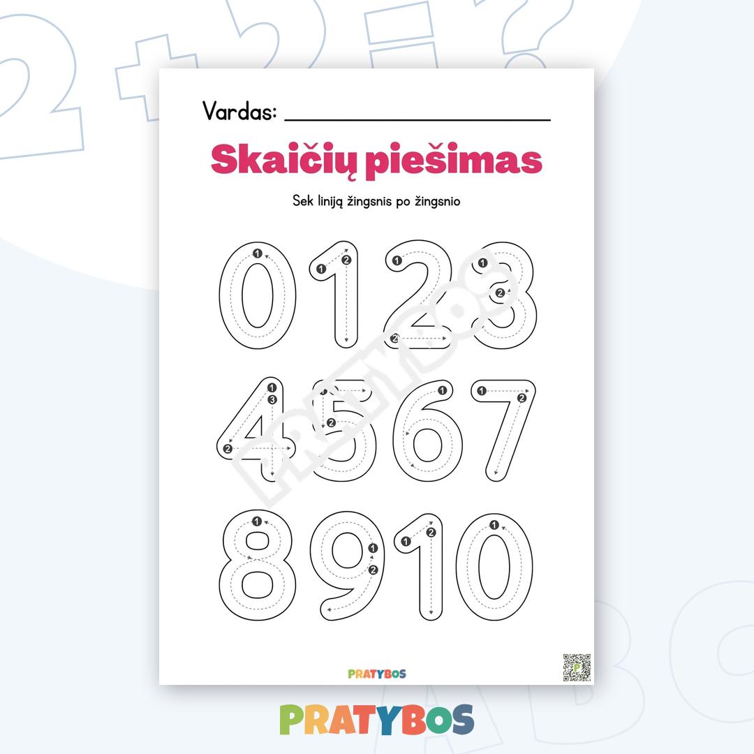 Darbo lapas – Skaičių piešimas: lavina skaičių rašymą