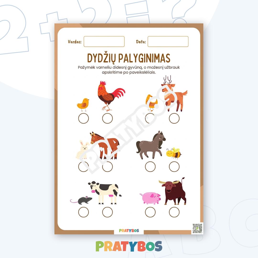 Darbo lapas – Dydžių palyginimas: didesnis ir mažesnis
