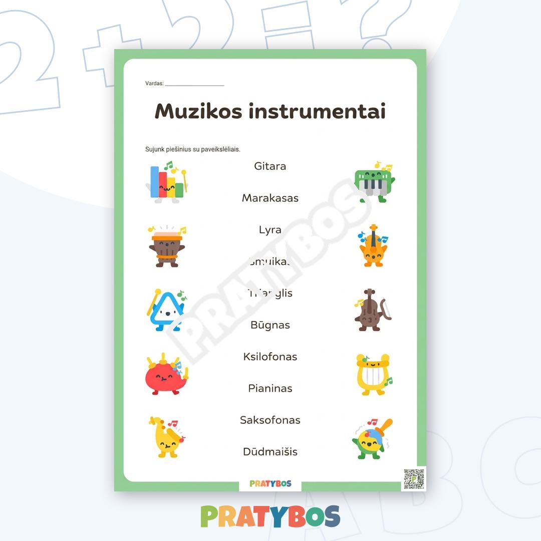 Darbo lapas – Muzikos instrumentai: derinimo pratybos